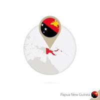 Papua New Guinea map and flag in circle. Map of Papua New Guinea, Papua New Guinea flag pin. Map of Papua New Guinea in the style of the globe. vector