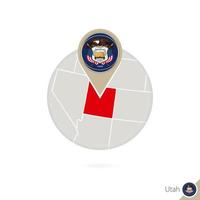 Utah US State map and flag in circle. Map of Utah, Utah flag pin. Map of Utah in the style of the globe. vector