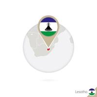 Lesotho map and flag in circle. Map of Lesotho, Lesotho flag pin. Map of Lesotho in the style of the globe. vector