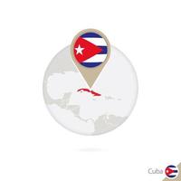 Cuba map and flag in circle. Map of Cuba, Cuba flag pin. Map of Cuba in the style of the globe. vector