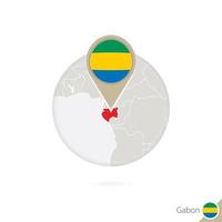 Gabon map and flag in circle. Map of Gabon, Gabon flag pin. Map of Gabon in the style of the globe. vector