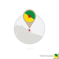 French Guiana map and flag in circle. Map of French Guianal, French Guiana flag pin. Map of French Guiana in the style of the globe. vector