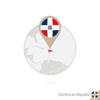 República Dominicana mapa y bandera en círculo. mapa de república dominicana, pin de bandera de república dominicana. mapa de república dominicana al estilo del mundo. vector