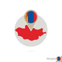 Mongolia map and flag in circle. Map of Mongolia, Mongolia flag pin. Map of Mongolia in the style of the globe. vector