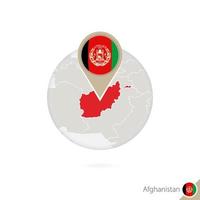 Afghanistan map and flag in circle. Map of Afghanistan, Afghanistan flag pin. Map of Afghanistan in the style of the globe. vector