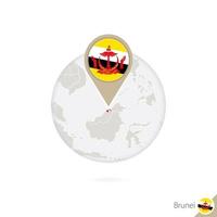 Brunei map and flag in circle. Map of Brunei, Brunei flag pin. Map of Brunei in the style of the globe. vector