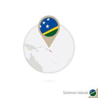 Solomon Islands map and flag in circle. Map of Solomon Islands, Solomon Islands flag pin. Map of Solomon Islands in the style of the globe. vector