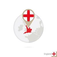 England map and flag in circle. Map of England, England flag pin. Map of England in the style of the globe. vector