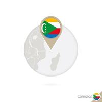 Brazil map and flag in circle. Map of Comoros, Comoros flag pin. Map of Comoros in the style of the globe. vector