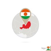 Niger map and flag in circle. Map of Niger, Niger flag pin. Map of Niger in the style of the globe. vector