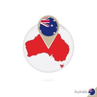 mapa de australia y bandera en círculo. mapa de australia, alfiler de la bandera de australia. mapa de australia al estilo del mundo. vector