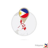 mapa de filipinas y bandera en círculo. mapa de filipinas, alfiler de bandera de filipinas. mapa de filipinas al estilo del mundo. vector