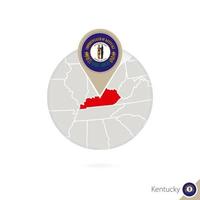 Kentucky US State map and flag in circle. Map of Kentucky, Kentucky flag pin. Map of Kentucky in the style of the globe. vector