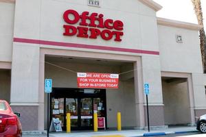 LOS ANGELES  APR 11 - Office Depot Store and Signage at the Businesses reacting to COVID 19 at the Hospitality Lane on April 11, 2020 in San Bernardino, CA photo