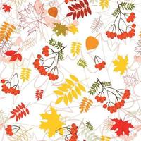 A seamless leaf and rowanberrys pattern vector background.