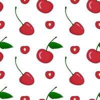 Red cherry vegan berry vector flat seamless pattern