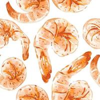 Vector food illustration, shrimp seamless pattern. Realistically drawn appetizing seafood