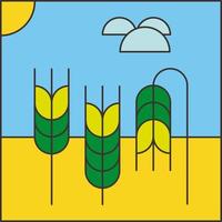 ilustración plana vectorial sobre el tema de la agronomía. espiguillas de trigo en el campo. imagen estilizada de formas geométricas vector