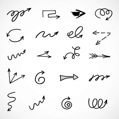 Vector set of hand drawn arrows, elements for presentation