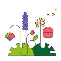 Summer meadow with flowers, flat vector illustration. Cute card with flowering plants