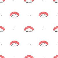 Seamless pattern with sushi on a white background. Japanese food. Vector illustration background.
