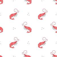 Seamless pattern with shrimp on a white background. Japanese food. Vector illustration background.