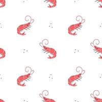 Seamless pattern with shrimp on a white background. Japanese food. Vector illustration background.