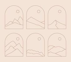 Set of Boho Landscape Logos in Trendy Minimal Liner Style vector