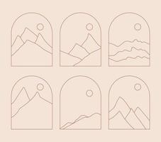 Set of Boho Landscape Logos in Trendy Minimal Liner Style vector