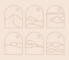 conjunto de logotipos boho paisajísticos en un moderno estilo minimalista vector
