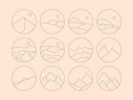 Set of Boho Landscape Logos in Trendy Minimal Liner Style vector
