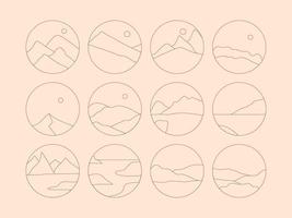 Set of Boho Landscape Logos in Trendy Minimal Liner Style vector