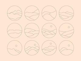 Set of Boho Landscape Logos in Trendy Minimal Liner Style vector