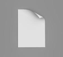 Empty paper sheet curved corner A4 format with soft shadows isolated on white background 3d illustration photo