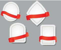 Blank labels. Red ribbons. Vector illustration.