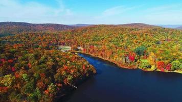 vista aérea del lago en otoño video