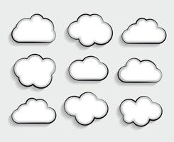 conjunto de marcos planos en forma de nube con largas sombras ilustración vectorial vector