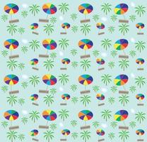 Palm trees, umbrellas seamless pattern. Vector illustration.