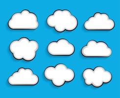 Set of Flat Cloud Shaped Frames with Long Shadows Vector Illustration