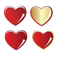 conjunto de ilustración de vector de corazón rojo y oro