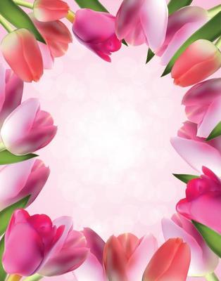 Beautiful Pink Realistic Tulip Frame Vector Illustration