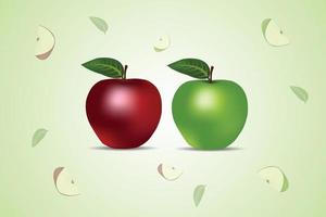 Manzana roja y verde aislado sobre fondo blanco, vector
