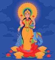 Ancient Indian Hindu God Lakshmi Composition vector