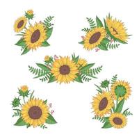 colección de girasoles de dibujos animados vector