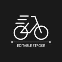 Bicycle pixel perfect white linear icon for dark theme. Transportation and recreation. Sport activity. Thin line illustration. Isolated symbol for night mode. vector