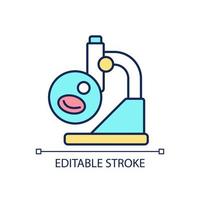 Laboratory blood researching RGB color icon. Microscope and biomaterial sample. Medicine and healthcare. Isolated vector illustration. Simple filled line drawing.