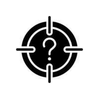 Central question black glyph icon. Main problem solution searching. Focus on target. Informational source. Silhouette symbol on white space. Solid pictogram. Vector isolated illustration