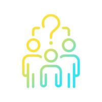 Common question gradient linear vector icon. People group and question mark. Social problems solution. Thin line color symbol. Modern style pictogram. Vector isolated outline drawing