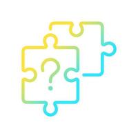 Unsolved puzzle gradient linear vector icon. Jigsaw pieces and question mark. Difficult task solving. Thin line color symbol. Modern style pictogram. Vector isolated outline drawing