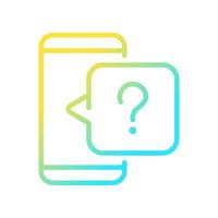 Phone question gradient linear vector icon. Technical support service. Asking question by online chat. Thin line color symbol. Modern style pictogram. Vector isolated outline drawing